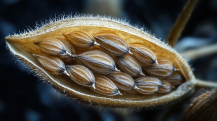 Naklejka premium A Close Up View Of A Seed Pod And Seeds
