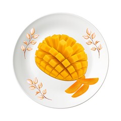 Sliced Mango on Decorative White Plate &ndash; Top View of Ripe Tropical Fruit
