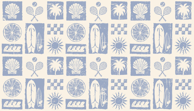 Fototapeta surfing pattern design. Summer seamless pattern, beach life elements Vector illustration, surfing pattern design. print design, print , exotic wallpaper, textile, fabric