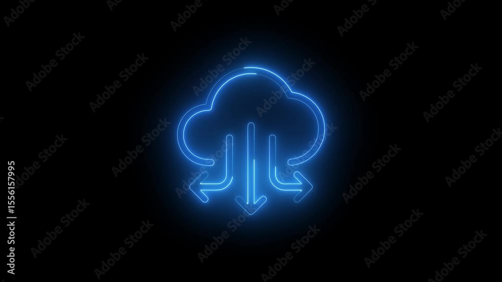 Aufkleber Glowing neon line Cloud file upload with loading bar icon animation on black background. Upload loading process icon animation