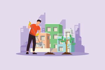 Fototapeta premium Planting tree in city Concept. Colored flat vector illustration isolated