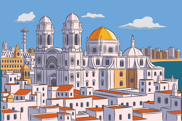 Cadiz Cathedral and city view in Spain © pillerss