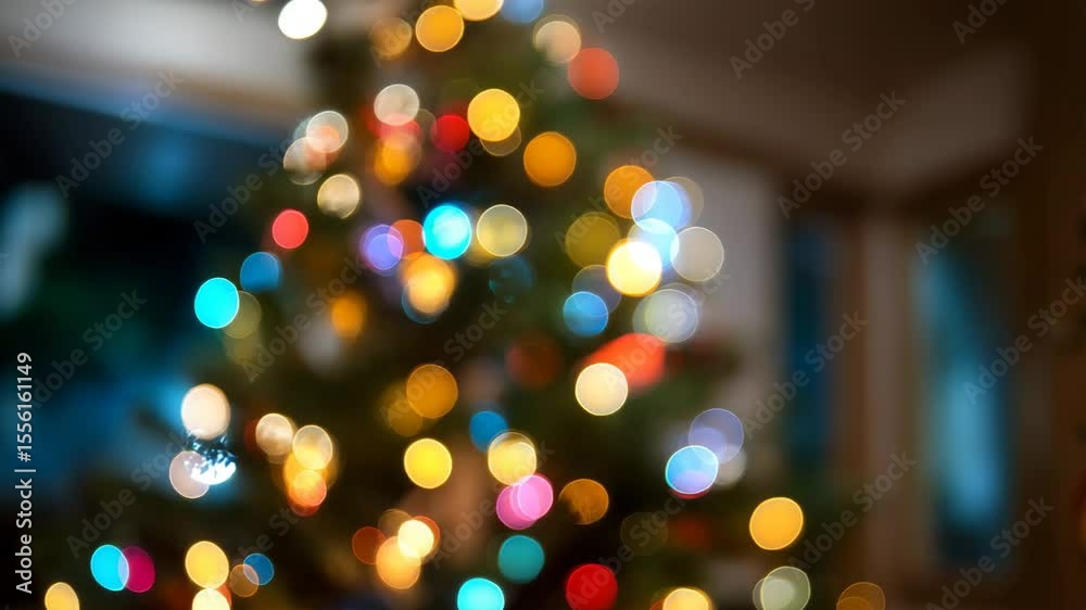 Poster twinkling christmas tree lights in bokeh. festive and magical atmosphere of the new year.