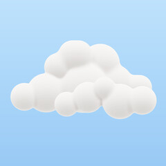A playful 3D cartoon-style cloud with a puffy dynamic look with unique organic shape and a soft matte texture with gentle highlights. Great for playful interfaces, animations and storybook designs.