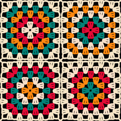 Pattern with crochet granny square wallpaper handmade decorative art design print