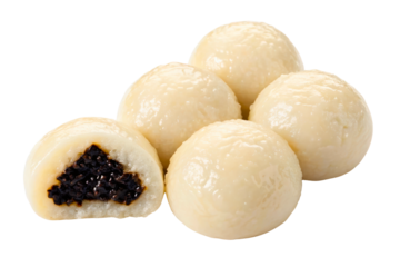 Sweet rice balls with a dark bean paste filling isolated with transparent background