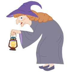 halloween wicked witch drawing in cartoon style with lantern light horror theme and mysterious magical elements
