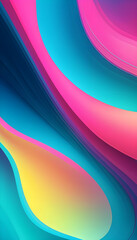 Abstract vibrant smartphone wallpaper with neon colors, smooth gradients, dynamic swirls, and soft light effects. Mix of pink, blue, yellow, turquoise. Glossy, futuristic 4K look.