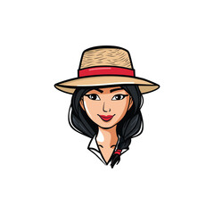 Illustration of woman wearing hat logo design template vector flat