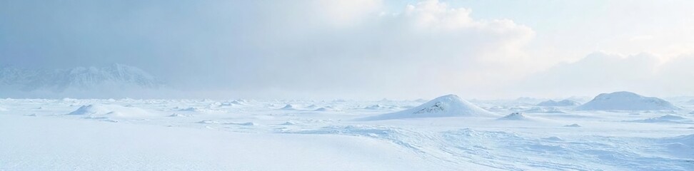 Serene Snow-Covered Plains Stretching to the Horizon Under a Pale Winter Sky A Frozen Wilderness Untouched by Humanity, Perfect for Winter Wonderland Themes
