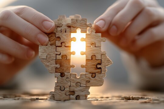 Mental Health Concept with Puzzle Piece Completing Human Head