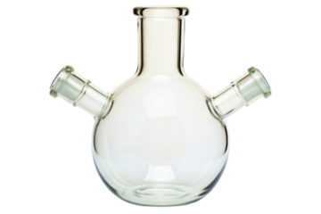 Three-neck round-bottom laboratory boiling flask isolated with transparent background