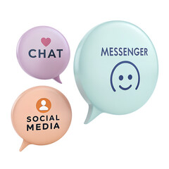 3D Chat Bubbles with Social Media and Messenger Icons for Online Communication and Network