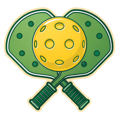 Pickleball Paddles and Ball Icon Representing Fun Sports Equipment and Recreation Game