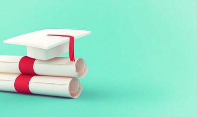 Graduation cap and diplomas education concept
