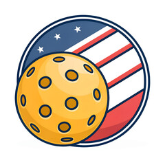 Pickleball Icon with USA Flag Colors Representing American Sports and Athletic Culture isolated on white background