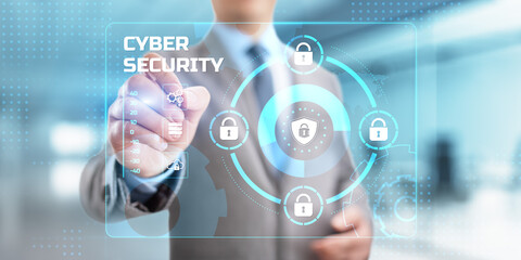 Cyber security access control data protection personal information privacy concept. Businessman...