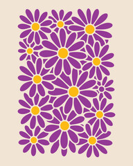 Vibrant Daisy Flower Pattern with Yellow Centres on Beige Background
