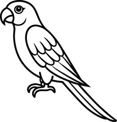 Clean Vector Outline of Tropical Parrot Sitting on Branch
