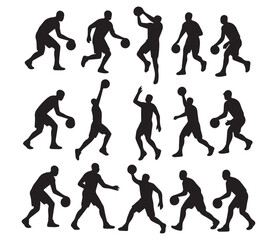 Basketball Player Silhouettes in Action. Set of 15 Unique Vector Poses.