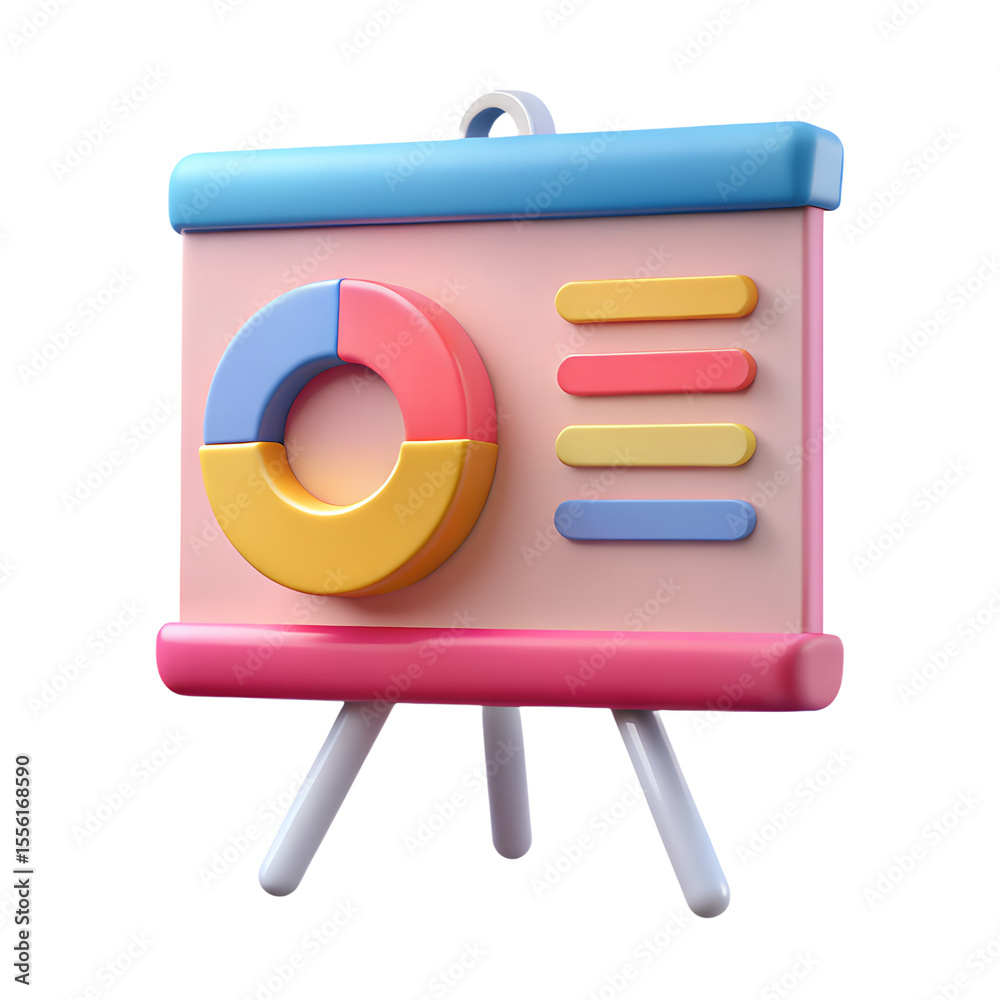 Fototapete a colorful 3d rendering of a presentation board with a pie chart and bars, isolated on transparent b