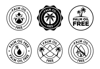 Palm oil free icons set design, healthy organic food, No palm oil badge sign black on white background