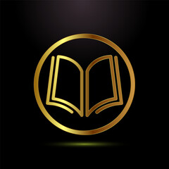 Book icon design illustration, Book sign symbol for apps and websites in gold color style