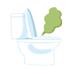Vector illustration cartoon showing a toilet bowl emitting green smell cloud representing foul odor or lack of cleanliness