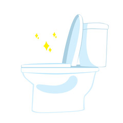 Vector illustration cartoon of a pristine white toilet bowl with sparkles, emphasizing hygiene and cleanliness in bathroom design
