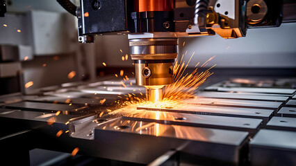 CNC Milling Machine Cutting Metal with Coolant Spray and Metal Chips in Motion | Generative AI