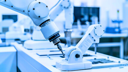 Futuristic Robotic Arm in High-Tech Mechanical Engineering Lab | Generative AI