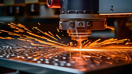 Laser Cutting Metal Close-Up – Precision Industrial Engineering Technology | Generative AI