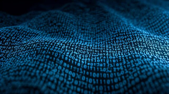 Abstract Blue Digital Binary Code Flowing Across a Surface