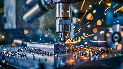 CNC Machine Cutting Metal with Sparks in Industrial Workshop | Generative AI