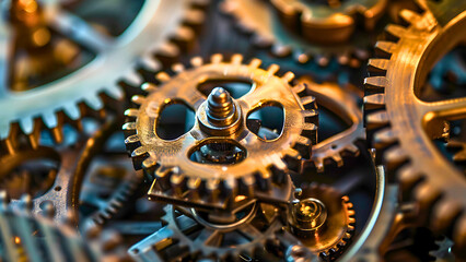 Mechanical Gears in Motion – Close-Up of Precision Engineering and Industrial Craftsmanship | Generative AI