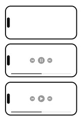 スマートフォン（モバイル端末）のUIを想定したミュージック・音声再生・動画再生インターフェースのシンプルなモックアップ3種」