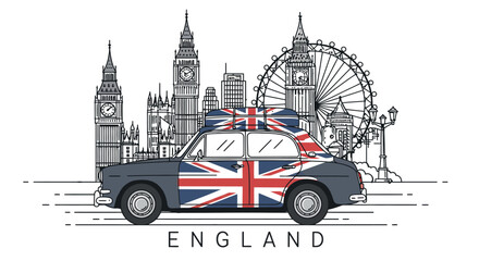Vintage london travel vector illustration with landmarks for poster and print