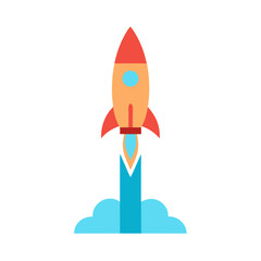 Flat Color Style and Minimalist Rocket Launch Icon Vector Illustration