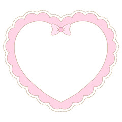 Heart scallop frame in coquette style isolated. Cute heart border with ribbon.
