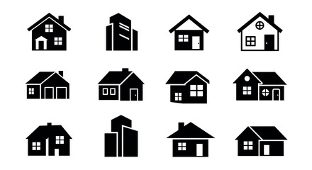 Fototapeta premium Home and building silhouettes: vector illustration for real estate design in flat style