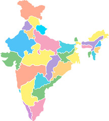 blank map of India colored, colored map of India and its state, no state boundary lines

