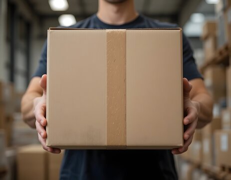 Warehouse Worker Holding a Cardboard Box Shipping and Logistics