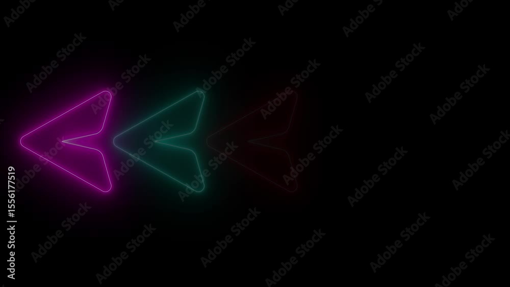 Aufkleber Abstract glowing neon arrow loading animation. Neon arrow animation on black background. Arrow Loop animation direction concept