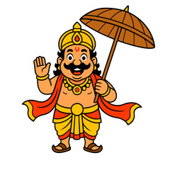 Cartoon illustration of king mahabali - onam festival character, isolated on transparent background 