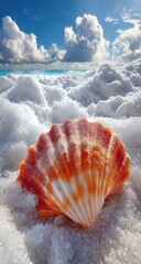 Seashell on a beach, bright sun
