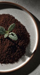 Small sprout in dark cocoa powder
