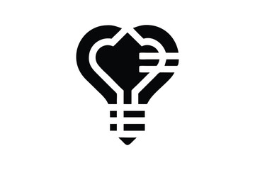 Abstract Heart Lightbulb Icon: Modern, Minimalist, Black and White, Creative Idea Concept