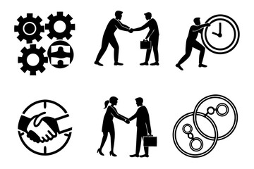 collaboration icon set sihouette black vector bundle