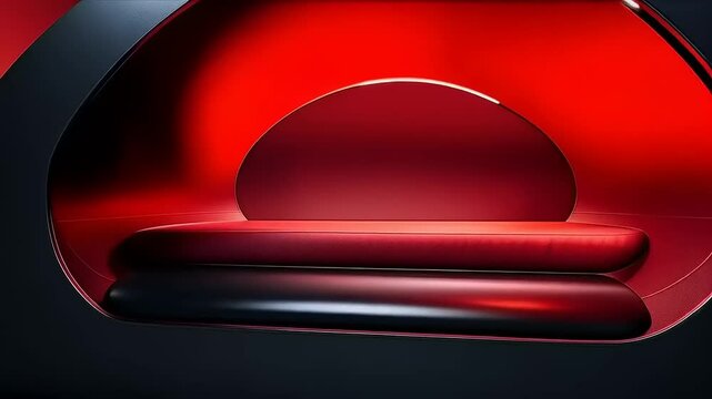 Crimson Cradle: Modern Seating Arrangement with Bold Geometric Lines