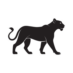 Lioness walking gracefully silhouette illustration